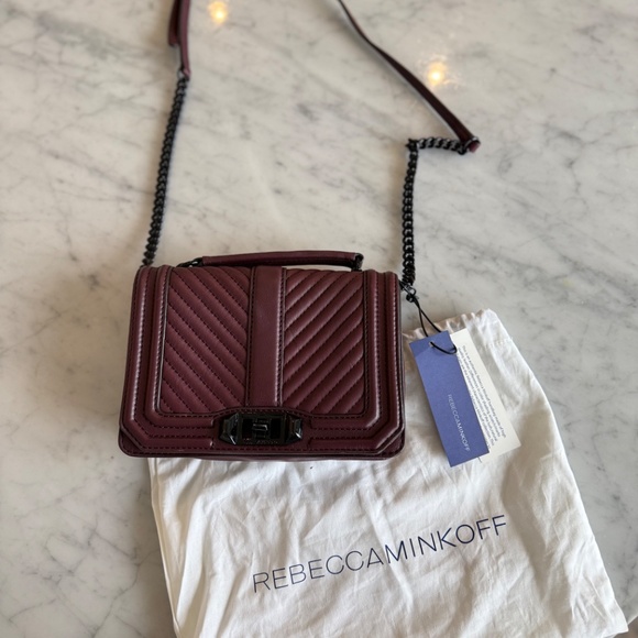 REBECCA MINKOFF Chevron Small Love Burgundy Gunmetal Top handle Crossbody Bag - Picture 4 of 8